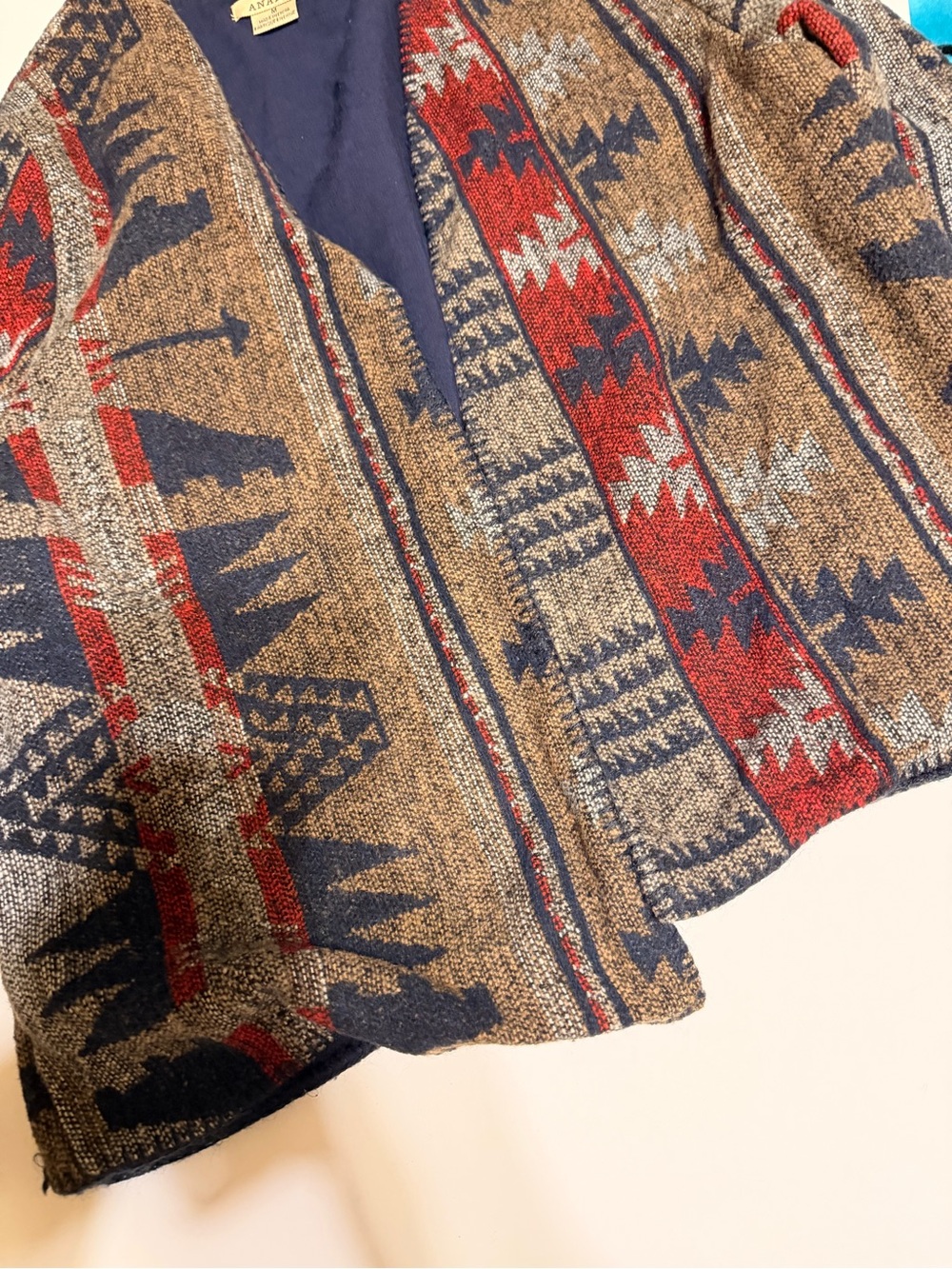 Anama Brown Navy & Red Tribal Knit Cardigan